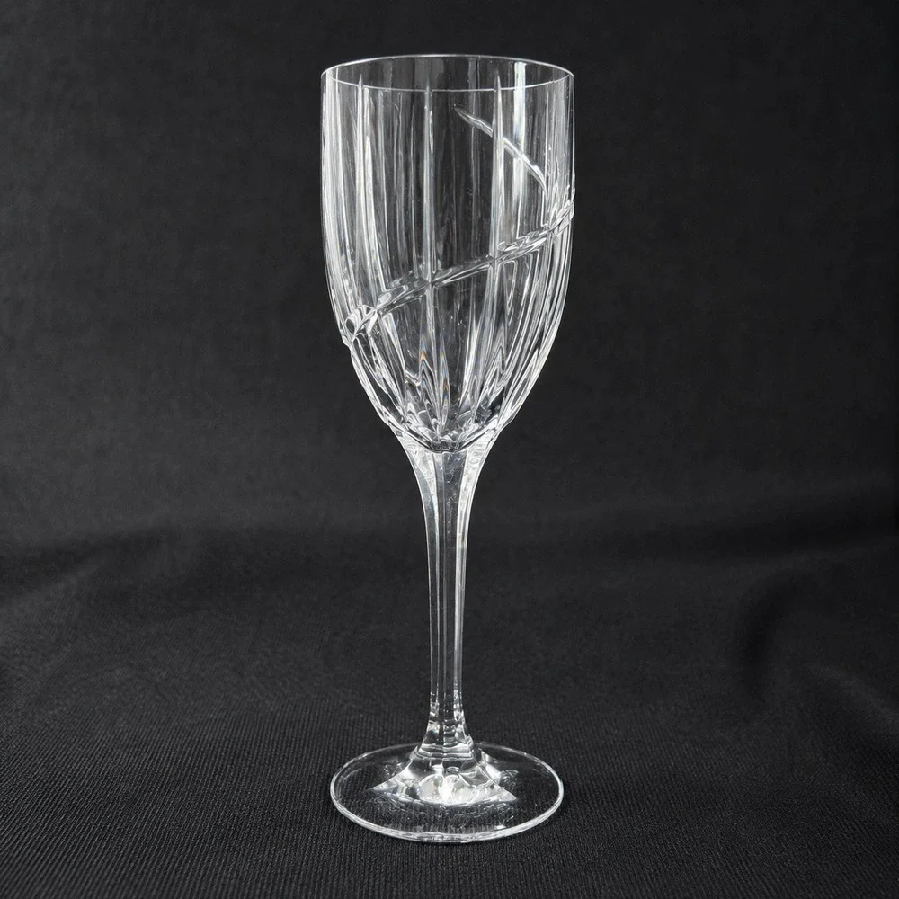 Mikasa Uptown Crystal Water Wine Goblets Set of 4 Clear Vertical Swirl Cut 9in
